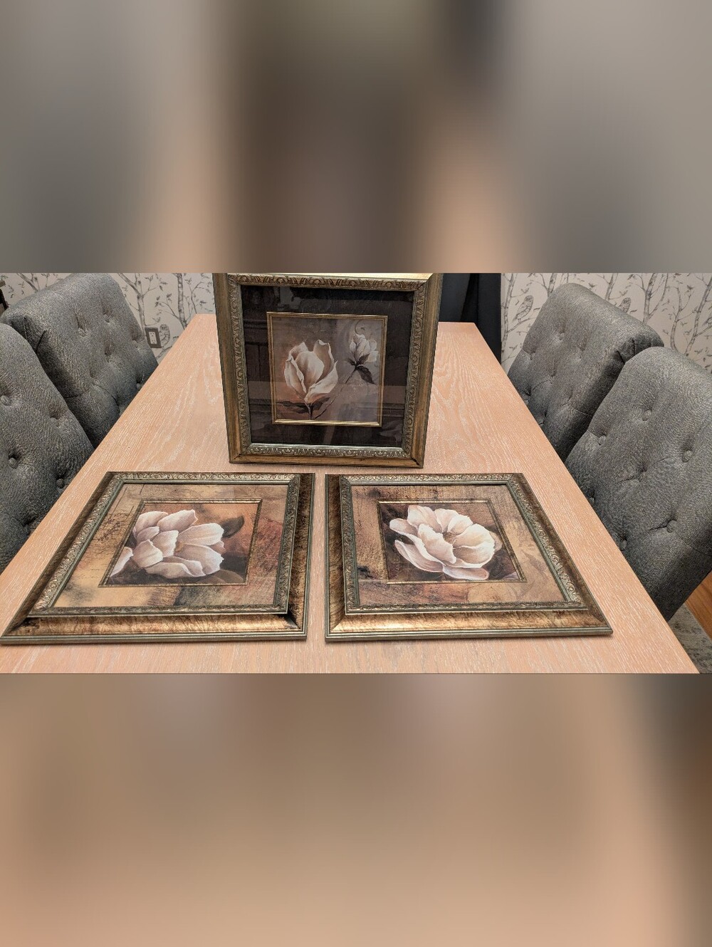Fred Three-Piece Floral Frame Set in Cream, Brown and Gold